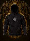 KOVRAN IMPERIAL hoodie negro con bordado gris, torso con capucha arriba